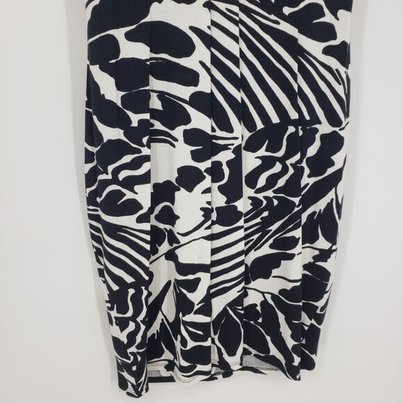 3/$25 Cache Faux Wrap Dress L Abstract Floral Bodycon Sheath Cap Sleeve Black - Picture 8 of 9